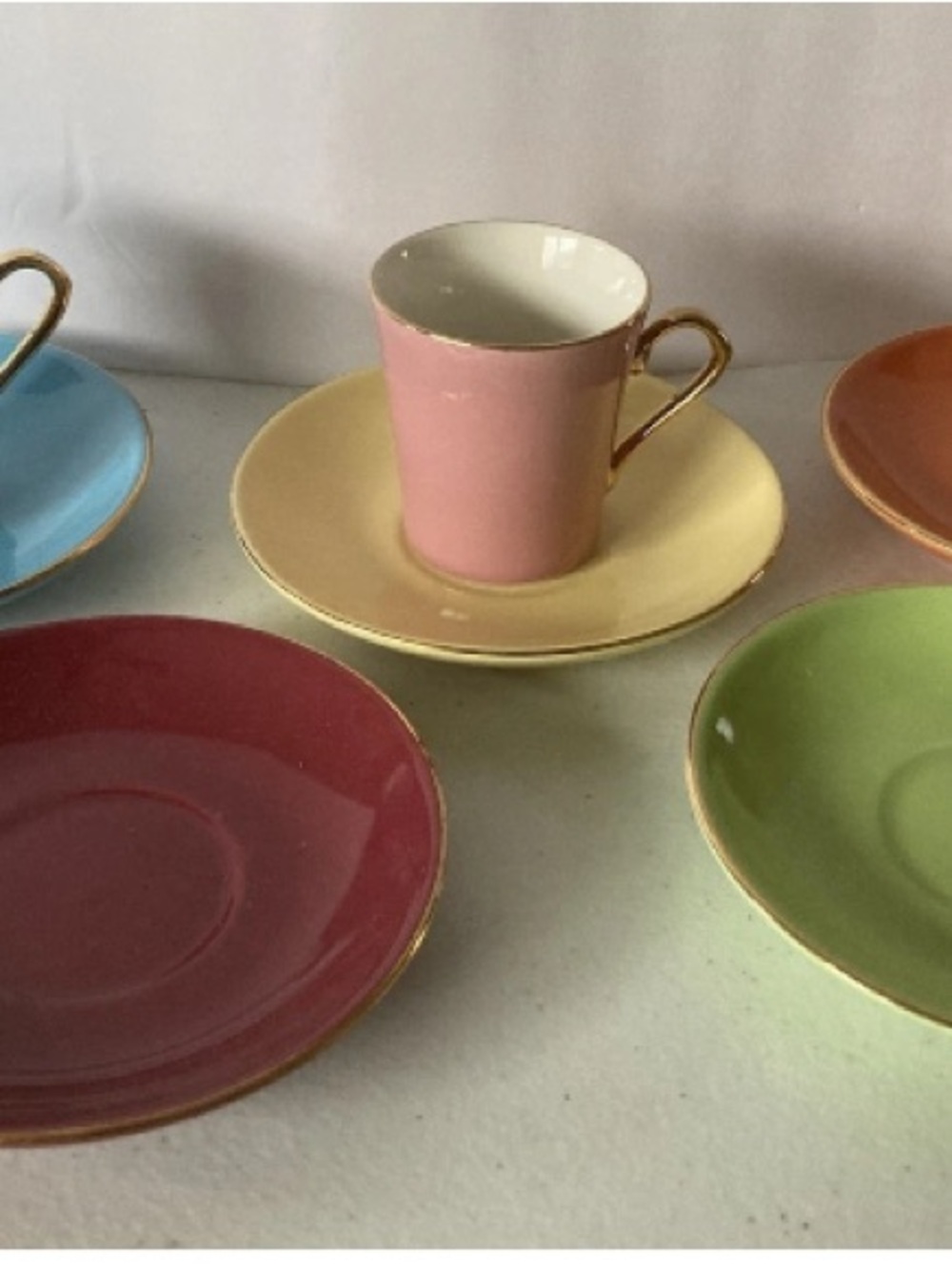 Classic Multicolor Pastel Espresso Cup and Saucer Set with Gold Trim